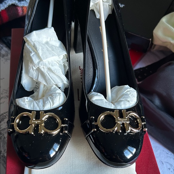 Salvatore Ferragamo Shoes - Never Worn -Salvatore Ferragamo Black Heels with Gold Accents